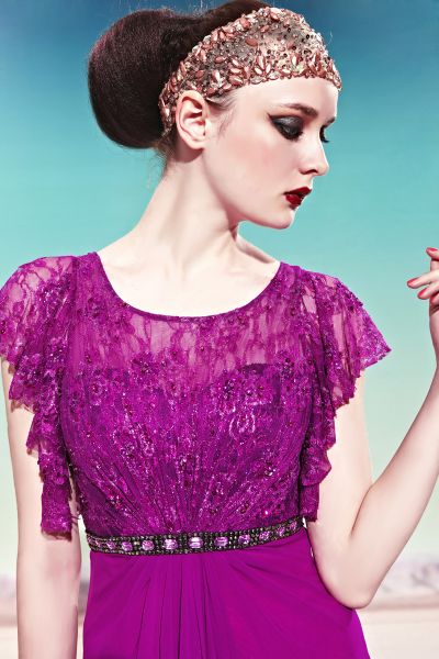 Vestido de Festa cor Púrpura Decote Redondo - Ref. 56886
