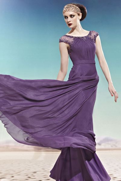 Vestido de Festa Roxo Mangas em Tule Ref. 56982