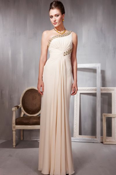 Vestido Bege de Um Ombro Só Ref. 56686