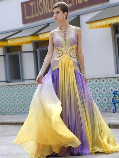 Vestido de Festa Amarelo e Roxo Ref. 80322