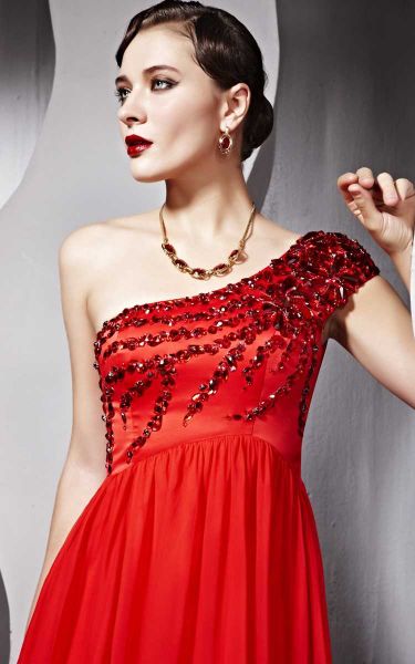 Luxuoso Vestido Vermelho Ombro Só Ref. 80652