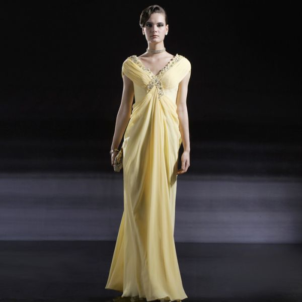 - Vestido Amarelo Decote V Frente e Costas - Ref. 56661